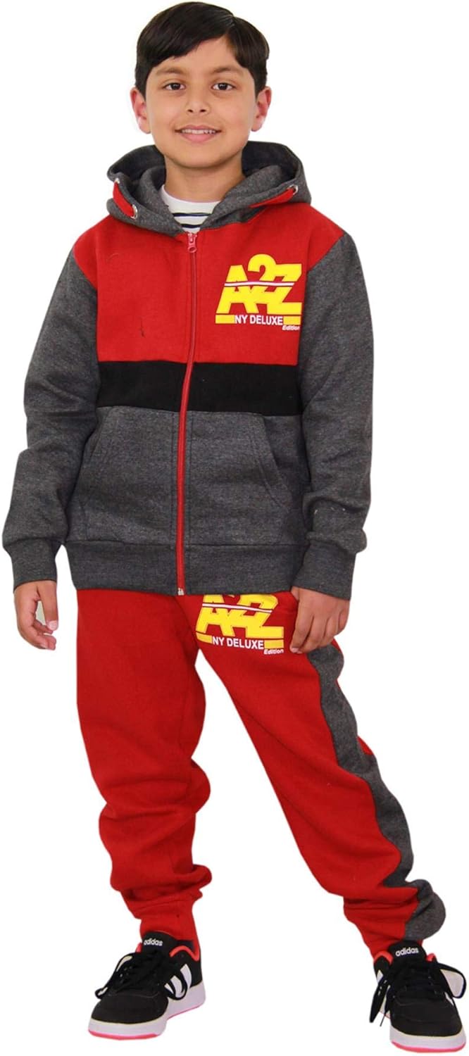 A2Z 4 Kids Boys Girls Contrast Panel Tracksuit A2Z NY Print Hoodie With Joggers Sweatpants Activewear Outfit Set 5-13 Years