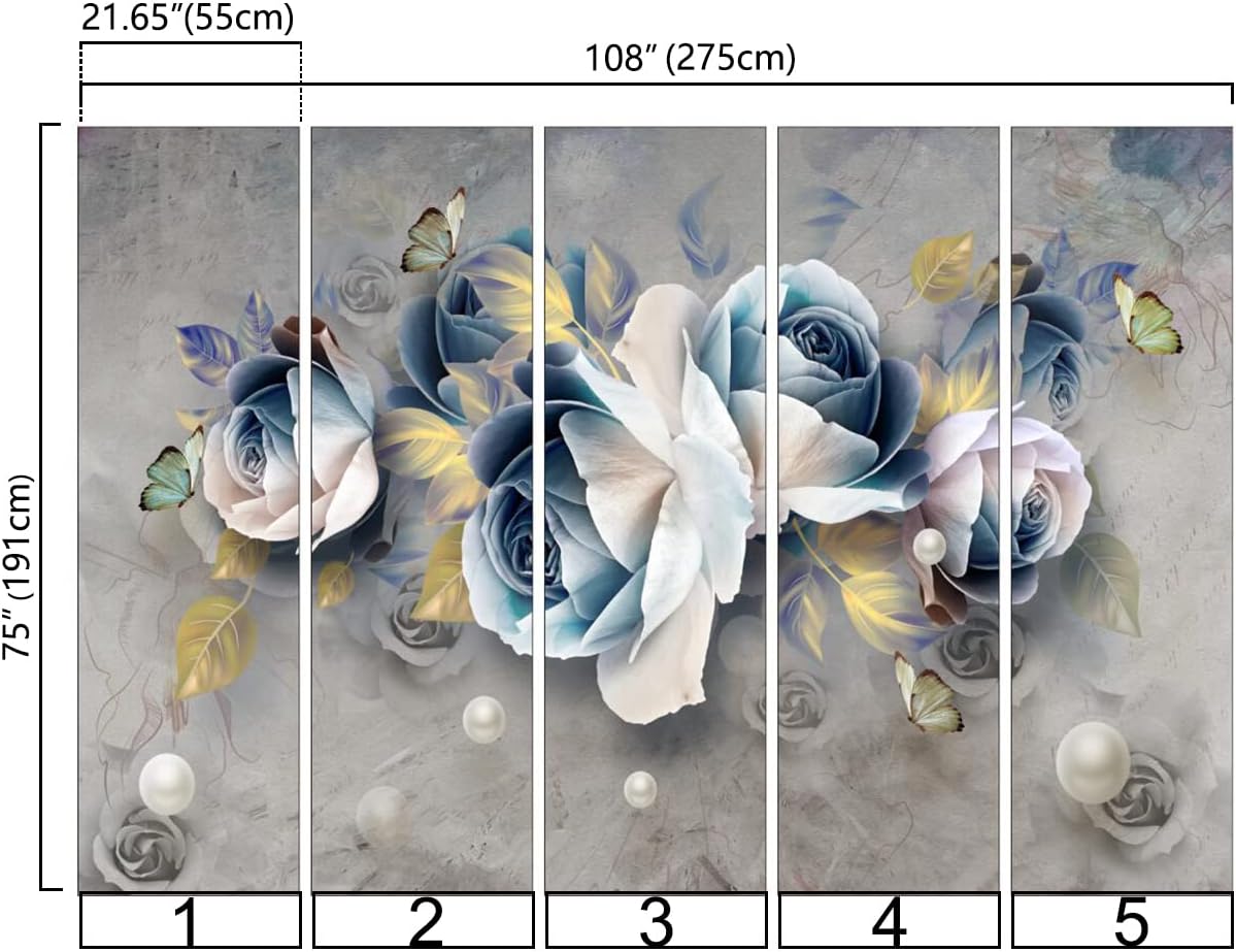 Bormia 3D Embossed Rose Wall Mural Hand Painted Watercolor Floral Mural Wallpaper Luxury Pearl Retro Rose Home Decor for Living Room Bedroom TV Background Kids Girls Rooms Decoration