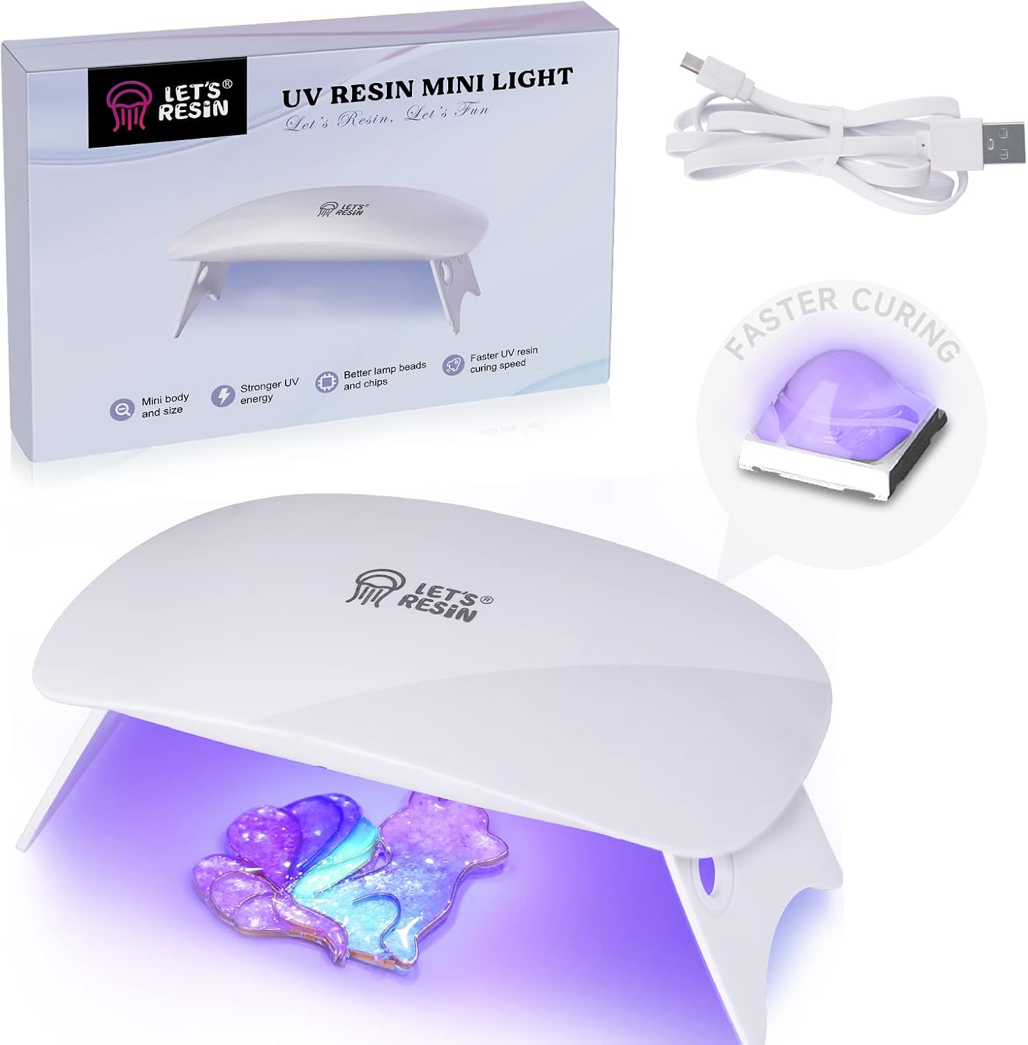LET'S RESIN UV Light for Resin Curing, Portable Mini 365nm UV Flashlight Black Light, Faster Cure LED Waterproof UV Lamp Rechargeable for Resin Molds, Pet Urine, Dry Stains, Bed Bug