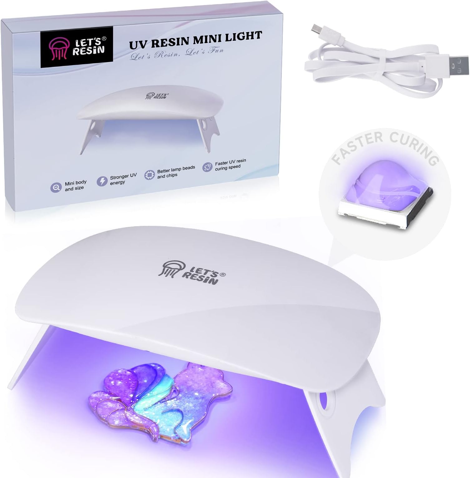 LET'S RESIN Mini UV Light for Resin, 2.5Times Higher UV Energy Value Portable UV Resin Light, Faster Curing & 84g Light Weight UV Lamp, Resin Supplies for UV Resin Molds, Jewelry Making, Craft Decor