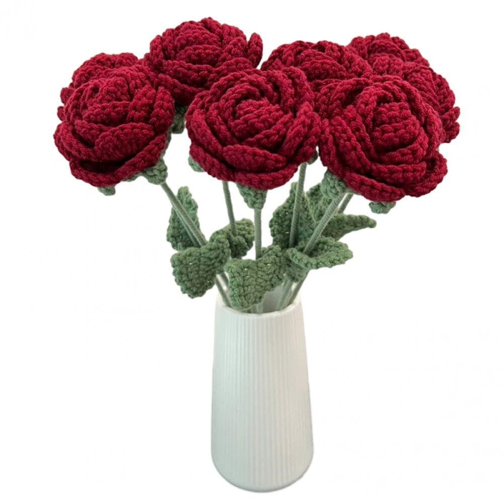 Baokuan As Shown 10Pc Modern Elegance Simulation Flower Home Decoration Dining Table Knitted Rose Single Bouquet Wedding Artificial Flower