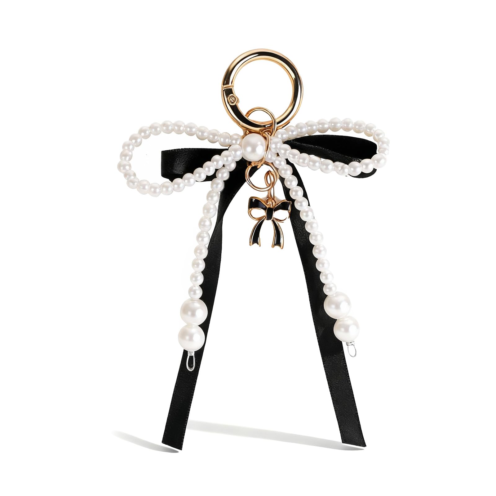 Angyape Cute Bow Keychain for Women Pearl Bow Bag Charms Purse Charms for Handbags Beaded Accessories Gifts