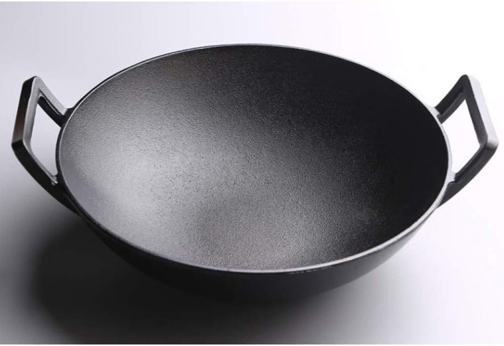 Tradycyjne nieprzywierające niepowlekane Wok Żelazo Wok Niepowlekane Zdrowie Płaski Dwunauralny Z Uchwytem Pomagającym Pełny Piekarnik Uniwersalne Piece Bezpieczne Wok 36 cm
