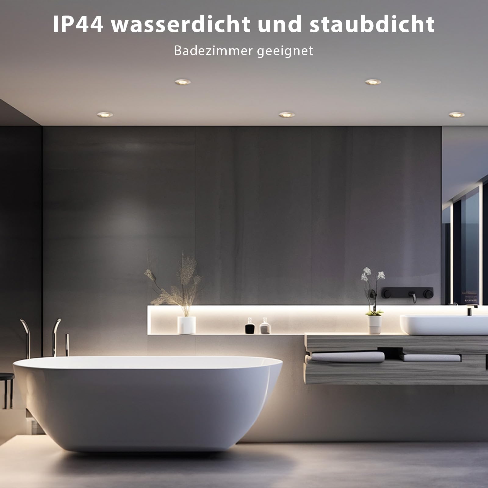 LED Einbaustrahler 230V Flach Dimmbar LED Spots 6W IP44 Bad Einbauleuchten Deckenspots Deckenstrahler,Warmweiß 3000K Schwenkbar Einbauspots für Badezimmer Küche Wohnzimmer,10er Set Schwarz-Matt