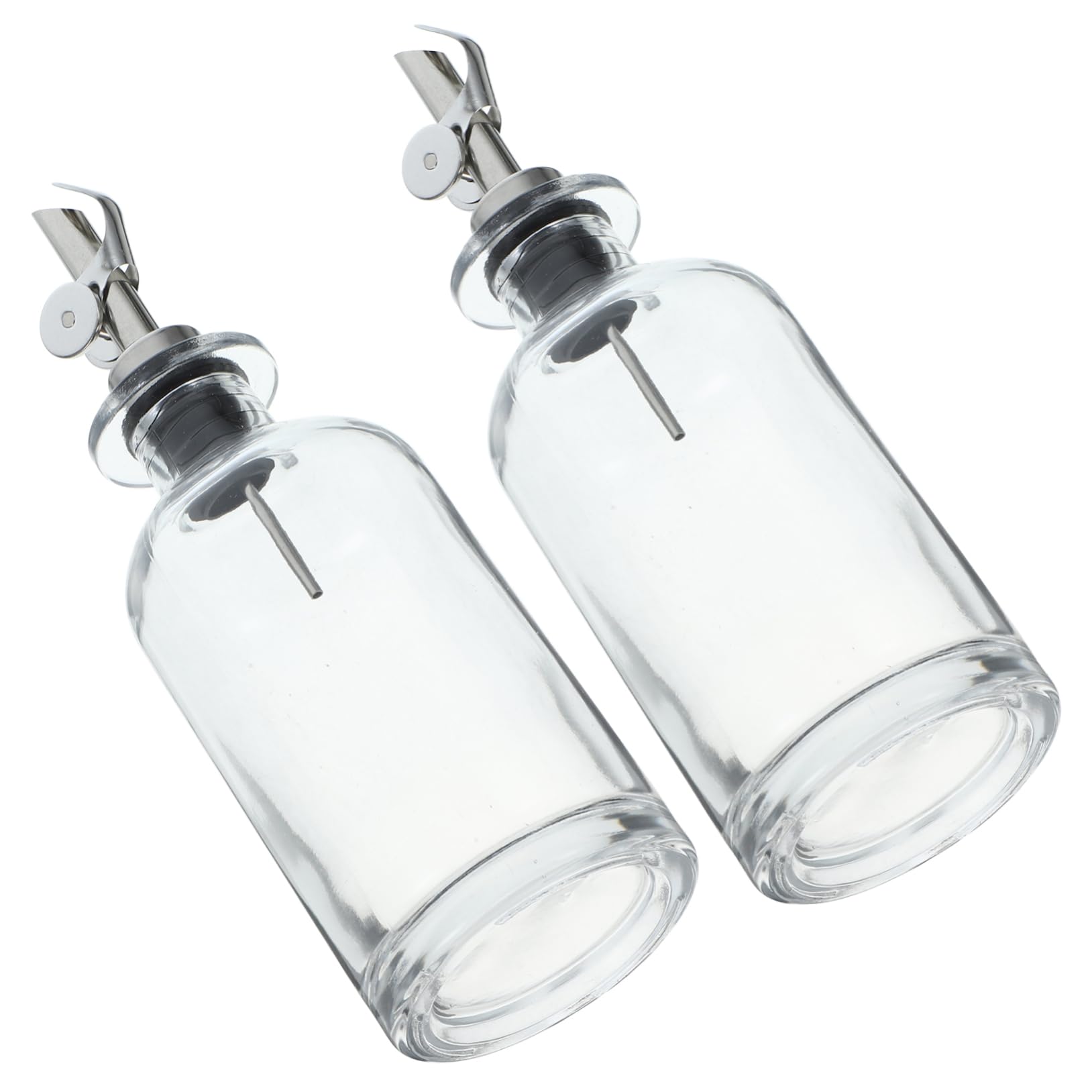 Oliera Salvagoccia 350ml 2 Pezzi in Vetro Acciaio Inox | Apertura Automatica, Silicone Integrato, Uso Versatile per Condimenti, Facile da Pulire