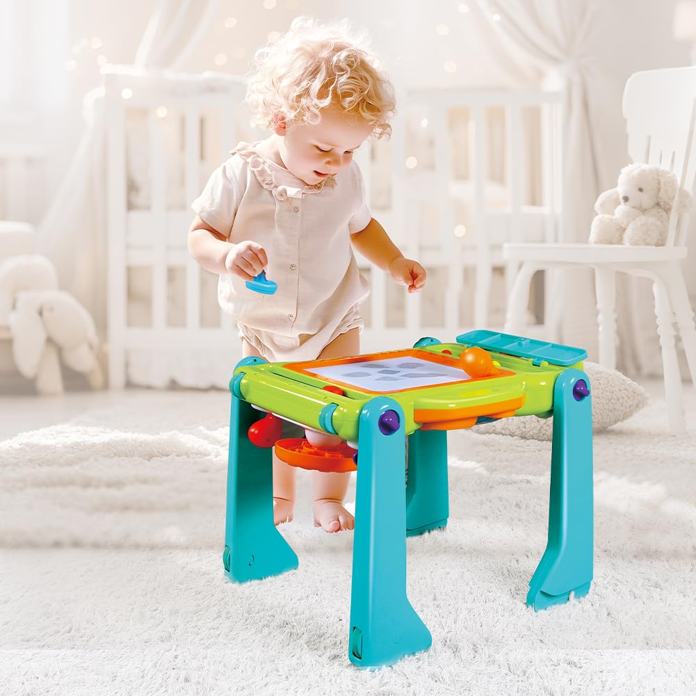 BAKAJI Primi Passi 3 in 1 Gioco Trasformabile in Tavolo, Centro Attività Giocattolo per Prima Infanzia, Supporto Camminata per Bambini, Funzione Trainante, Gioco Educativo con Luci e Suoni