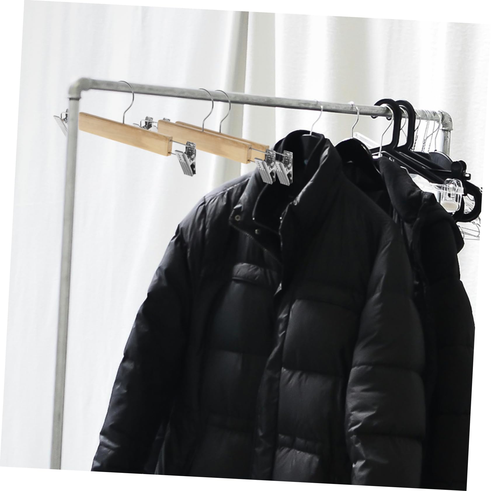 ABOOFAN Grucce per Pantaloni e Gonne con Pinze, Legno e Acciaio Inox, Set da 10 Pezzi, per Asciugare Capi senza Caduta