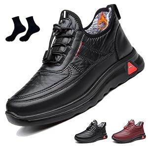 Womens Waterproof Non-Slip Cotton Leather Boots Outdoor Fur Lined Slip-on Snow Ankle Booties Non Slip Winter Boots for