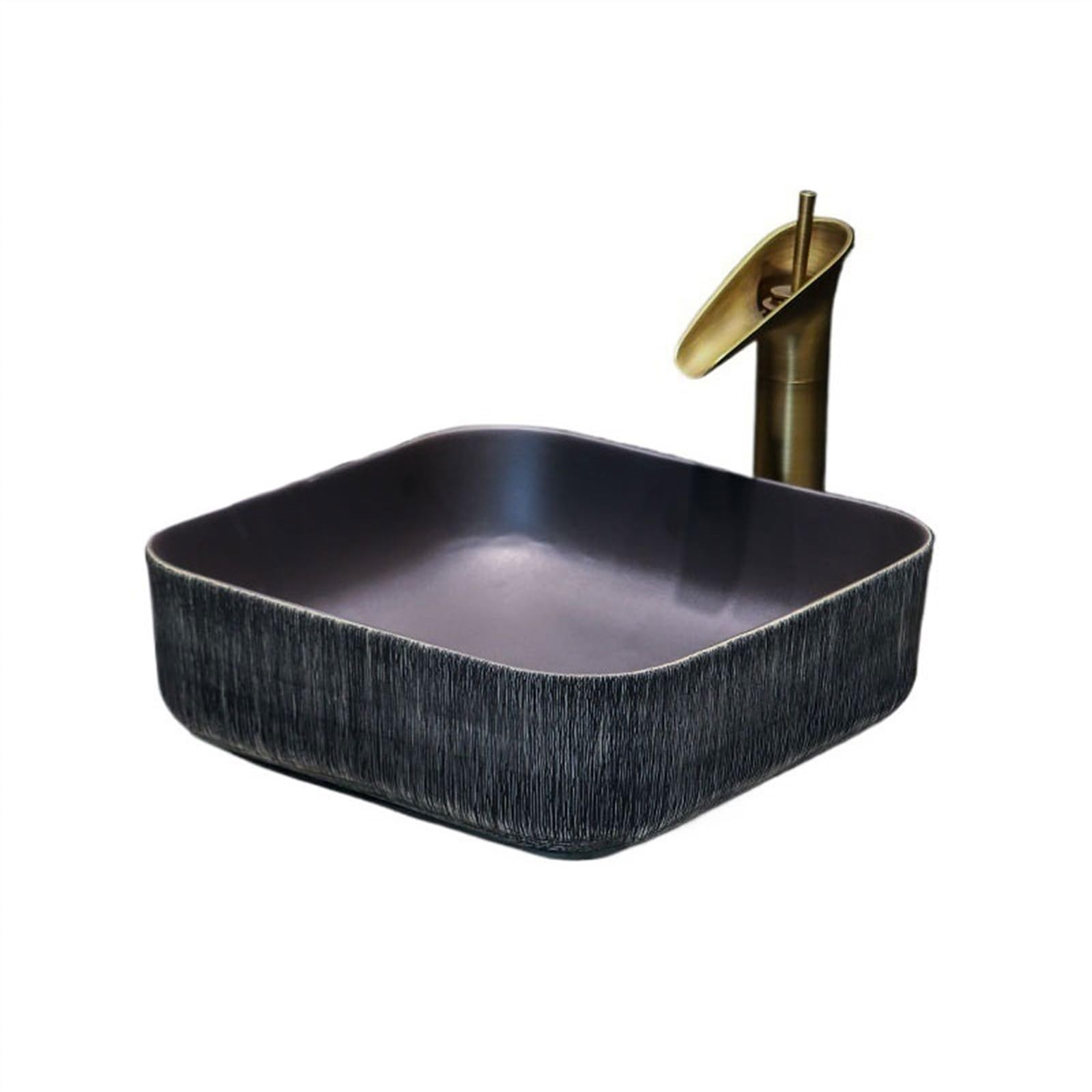 Gljtuo Vessel Sink Vessel Vanity Sink Simple Round Washbasin Retro Bathroom Sinks Outdoor Patio Washbasin High-Grade Ceramic Countertop Basin With Accessories Bathroom Sink Cera
