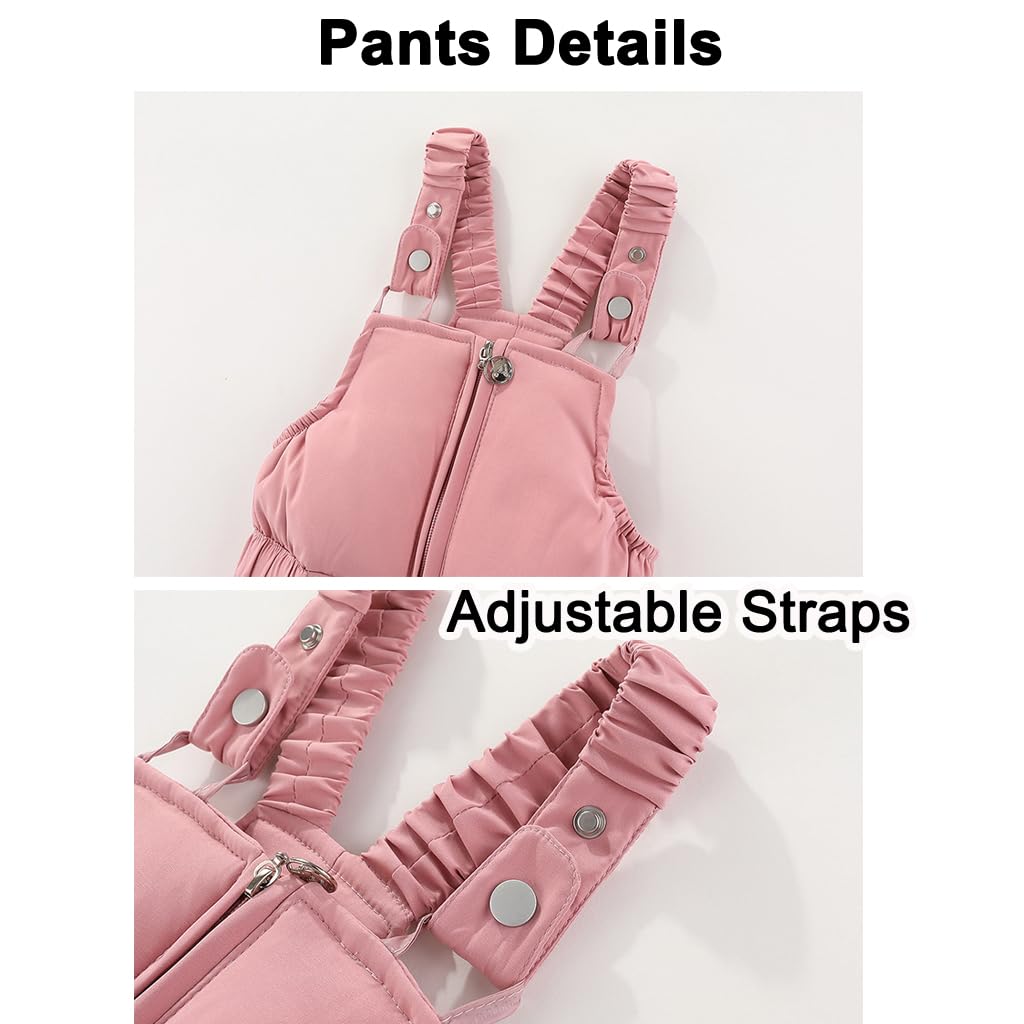 Niño Traje de Nieve Invierno Bebé 2 Piezas Chaqueta de PlumóN Abrigo con Nieve Babero Pantalones Niñas Traje de Esquiar Ropa Rosa 2-3 Años