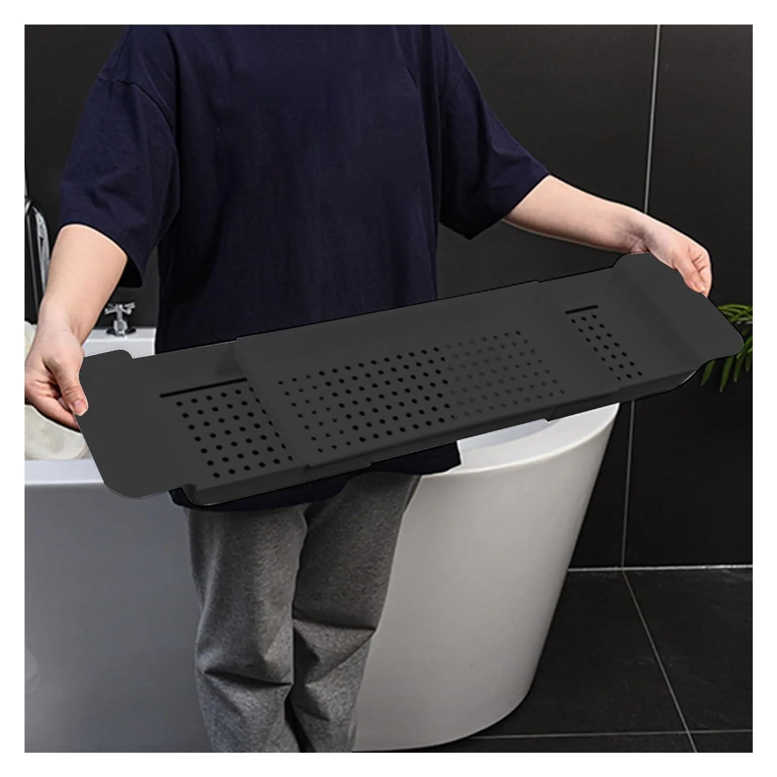 Estante de almacenamiento retráctil multifuncional para bañera, estante antideslizante para toallas de baño y bandeja para fregadero de bañera y soporte de drenaje (blanco)