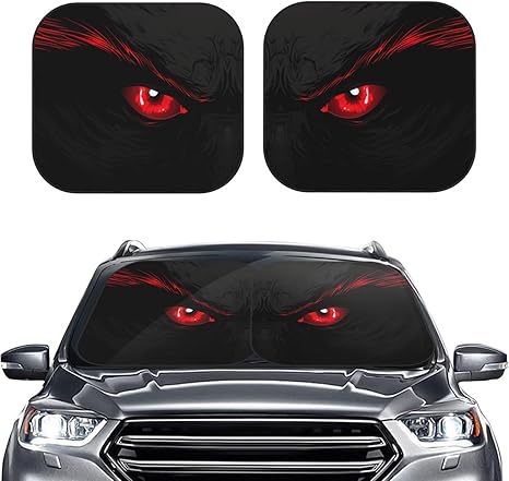 Eyes Print Sun Shade Windshield Evil Wicked Style Sunshade for Car Women 2 Pieces Foldable Car Front Window Sunshades Universal Fit Sedans SUV Truck Interior Accessories