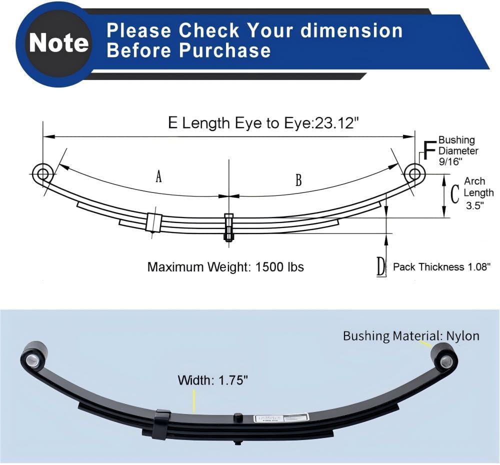 Trailer Leaf Spring, 1.75"W, 23.12"L, 3.5" Arch, 3 Leaf 1750lb Double Eye FWN-216
