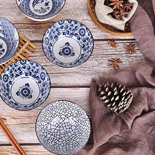 Vanenjoy Set Of 4 Japanese Style Ceramic Rice Bowl With Gift Box,Blue And White Pattern Bowls Set,Underglazed Dinnerware, For Dessert Snack Cereal Soup Portion Control Bowl #TOP6