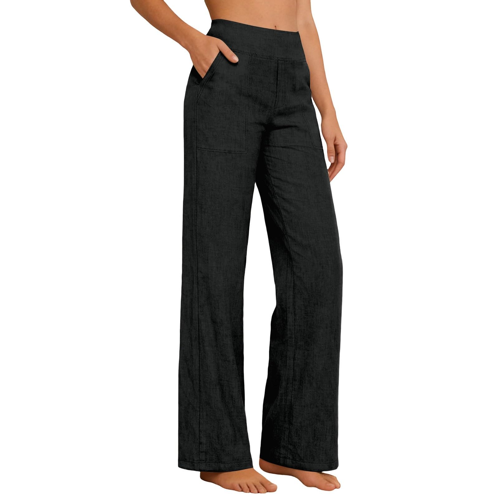 Pantalon Femme Gaze De Coton Fluide Pantalons Ete Lin Taille Haute Décontracté Chic Et Elegant Pantalons Léger Respirant Confortable Baggy Jogging Ample Casual Sport Pants Vacances Quotidien