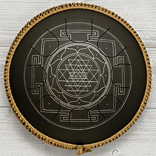 GUDA DRUM Freezbee Sri Yantra black Rope Decoration, steel