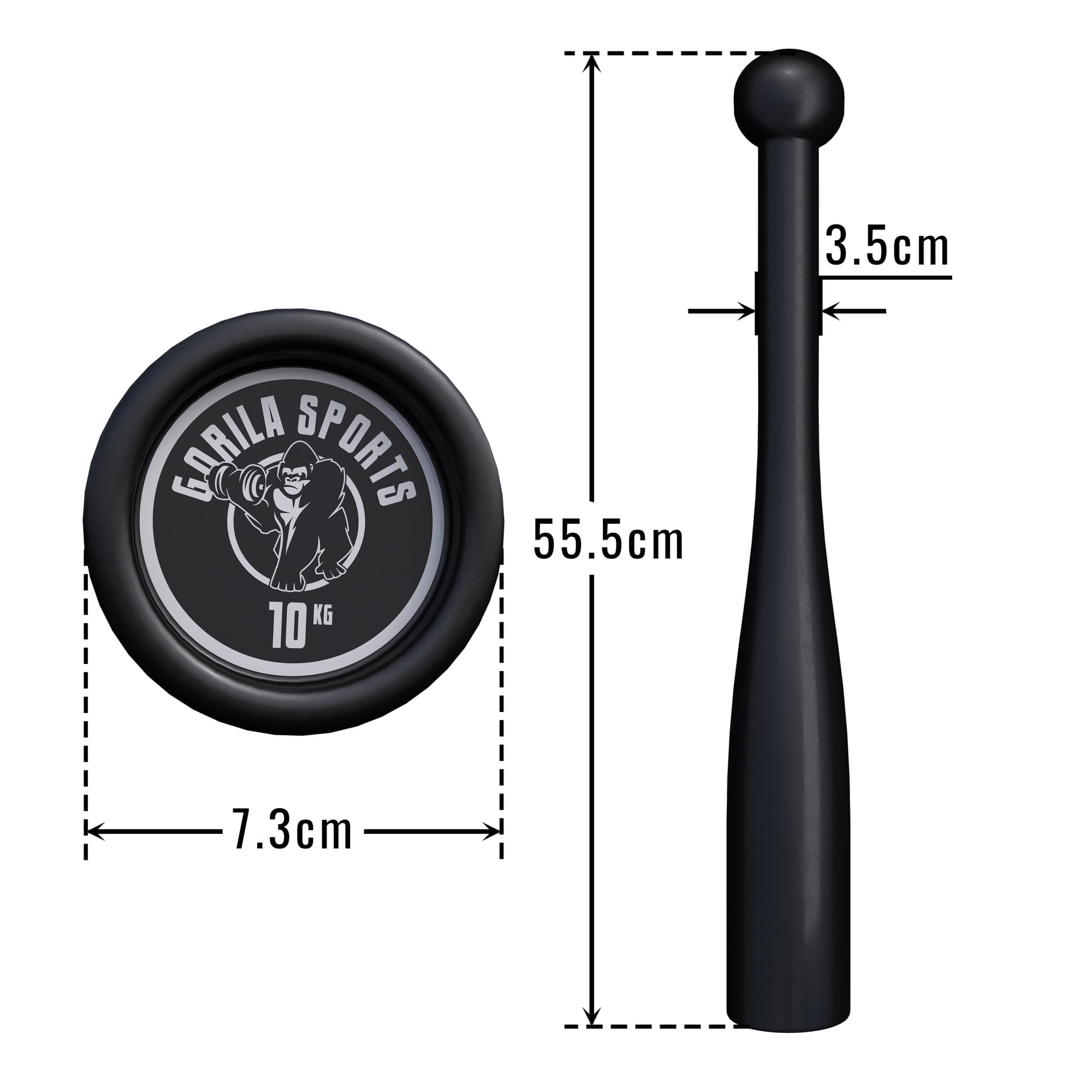 GORILLA SPORTS® Indian Clubbell - 2kg, 4kg, 6kg, 8kg, 10kg, 12kg, 15kg, 20kg Gewichte, Einzeln oder Set, aus Stahl, Schwarz - Indian Clubs, Schwungkeule, Turnkeule, Schwung-Keule