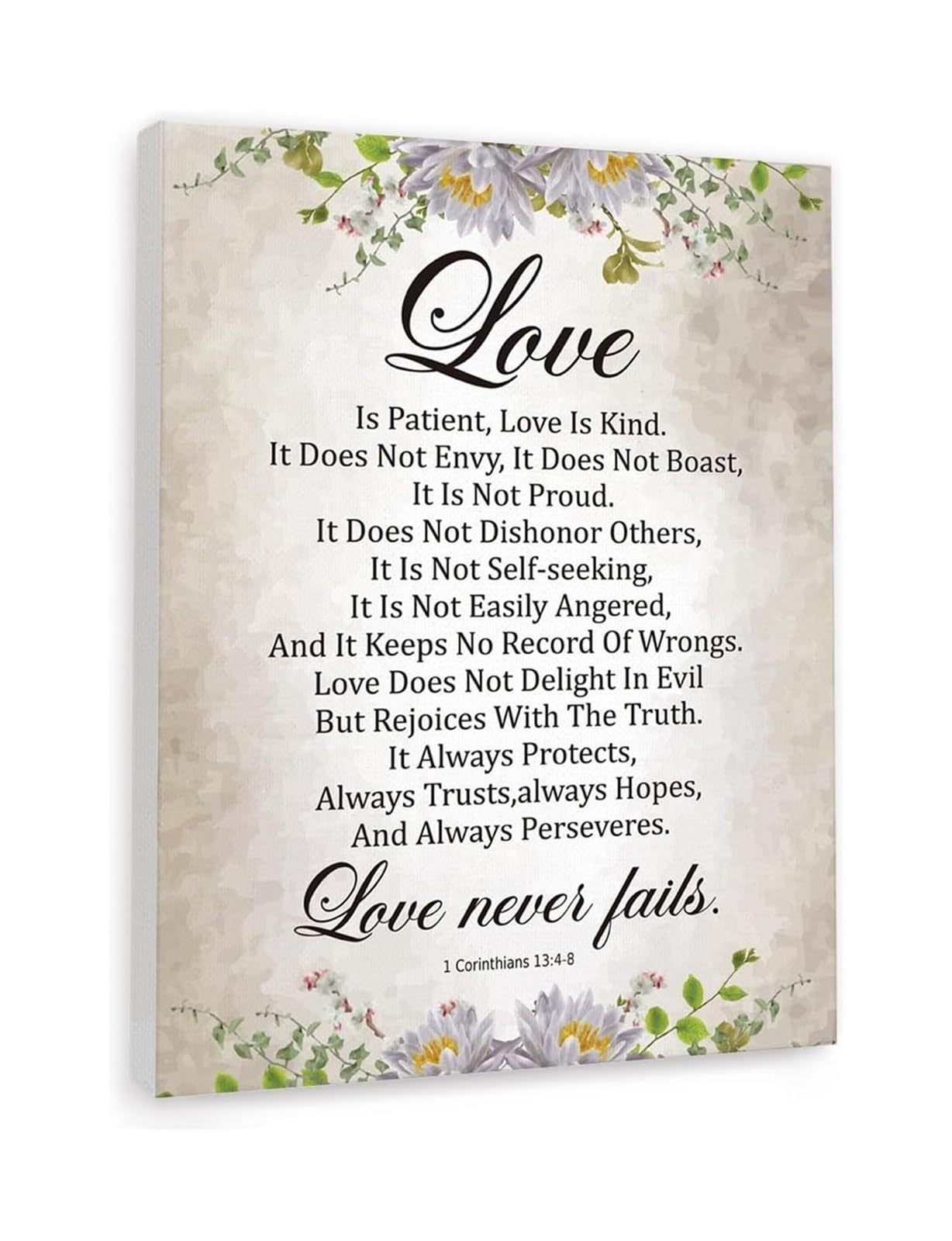 TFHISTRZGV 1 Corinthians 13 4-8 Wall-Art Love is Patient Love is Kind Christian Canvas Print Bible Verse Scripture Art for Home and Office Decor(Unframed,08X12inch(20X30cm))
