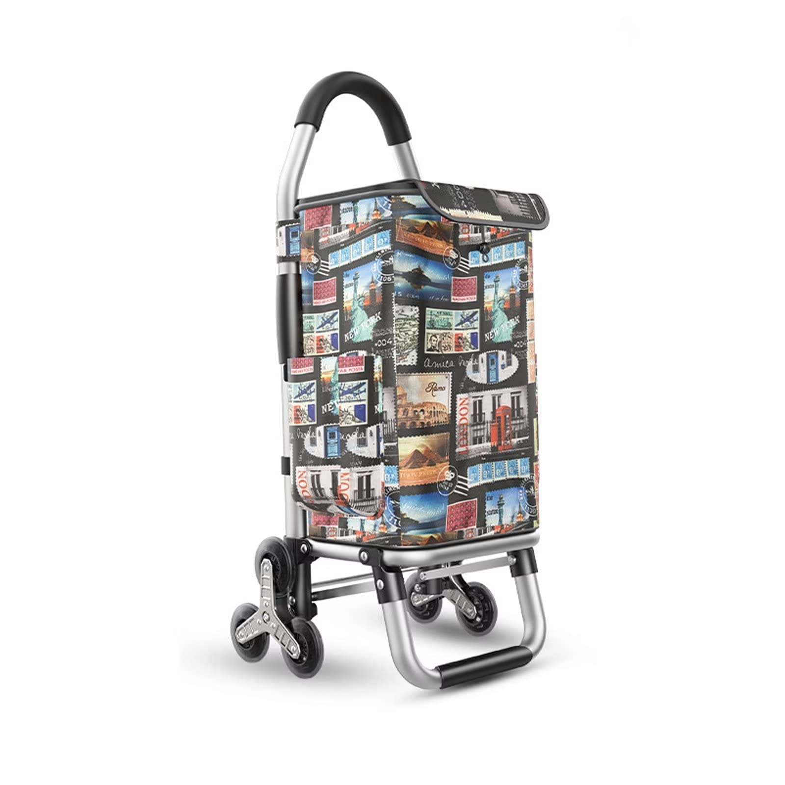 Folding Shopping Cart with Aluminum Alloy Frame Detachable Waterproof Bag Lightweight and Portable Max 36L Capacity Black Crystal Triangle Wheel(Stamp,Crystal triangle wheel)