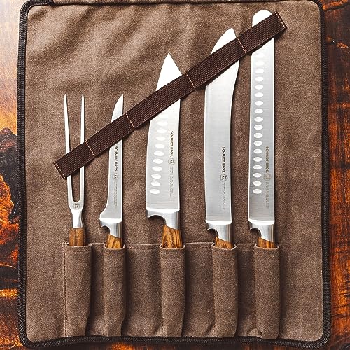 Zebra-Wood-6-Piece-BBQ-Knife-Set-Fully-Forged-Stainless-Steel-Grilling-Utensils-Including-Brisket-Knife-Butcher-Knife-Chefs-Knife-Boning-Knife-Carving-Fork-Knife-Carrying-Roll
