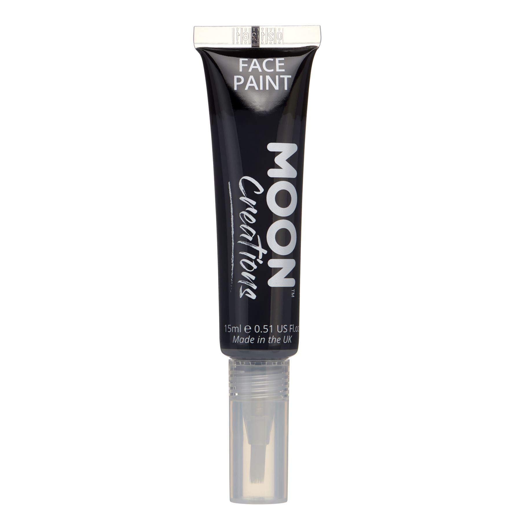 Moon Creations Face & Body Paint Tubes with Brush Applicator | Black | 15ml | Ready to Use | Cruelty Free, Made in UK | Face Paint for Kids, Adults, Fancy Dress, Festivals, Halloween