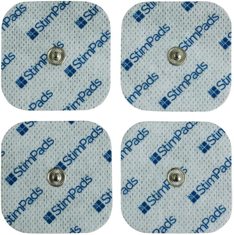 StimPads, 50X50mm, Pack of 4 High Performance, Long Life TENS/EMS Electrodes with Universal 3.5mm Snap Connector