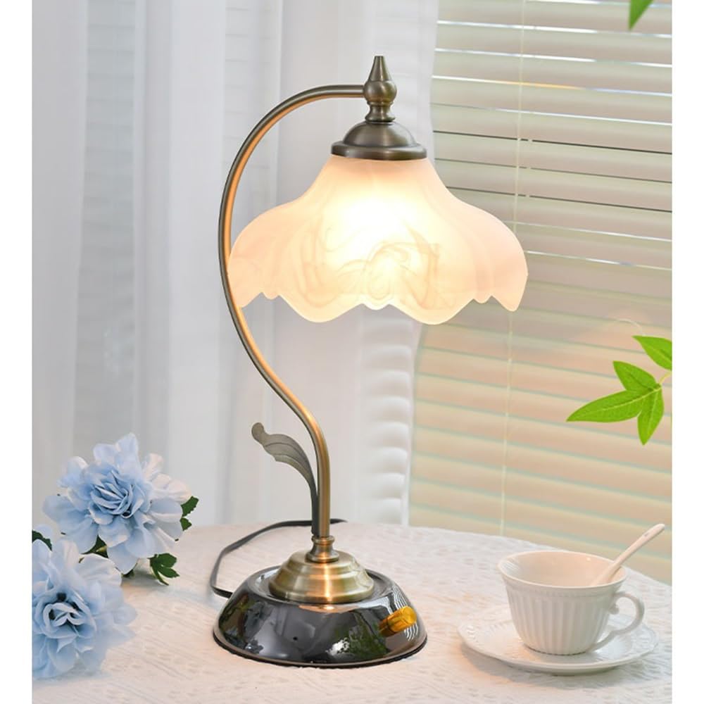 Affascinante Lampada da tavolo in vetro con fiori, lampada da tavolo for camera da letto, lampada da comodino, lampadina a LED, vintage, elegante, tradizionale Arredamento per la casa