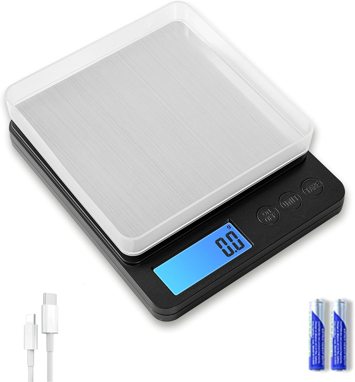Kitchen Scale,3kg/0.1g Gram Scale, Food Scale with Bowl for Kitchen,Cooking Scale, Digital Kitchen Scale, Food Weight Scale with Charging,Batteries and USB Cable Included