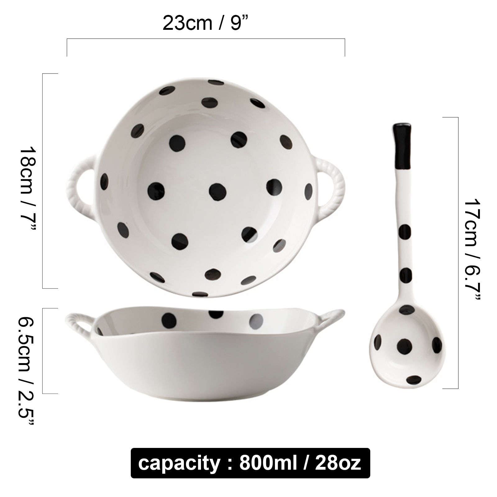 Vaisselle Bol à soupe ramen en céramique, tasse à soupe, / bol en céramique, bol à ramen avec cuillère, grands bols pho, bol à soupe allant au micro-ondes, bol à nouilles Udon-taches noires-23x18x6.5c