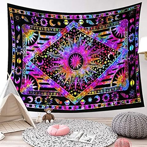 LIGICKY Burning Sun Tapestry, Psychedelic Celestial Sun Moon Planet Tie Dye Bohemian Wall Hanging Boho Hippie Wall Art Tapestries Home Decorations for Living Room Bedroom Dorm, Purple 59.1" x 78.7" Cover
