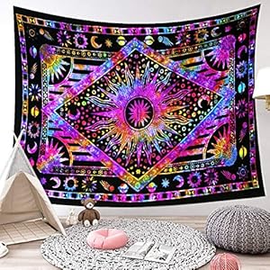 LIGICKY Indisch psychedelisch wandtapijt, mandala, Indiase bohemian wandtapijt, boho, katoen, hippie, wanddoek/meditatie…