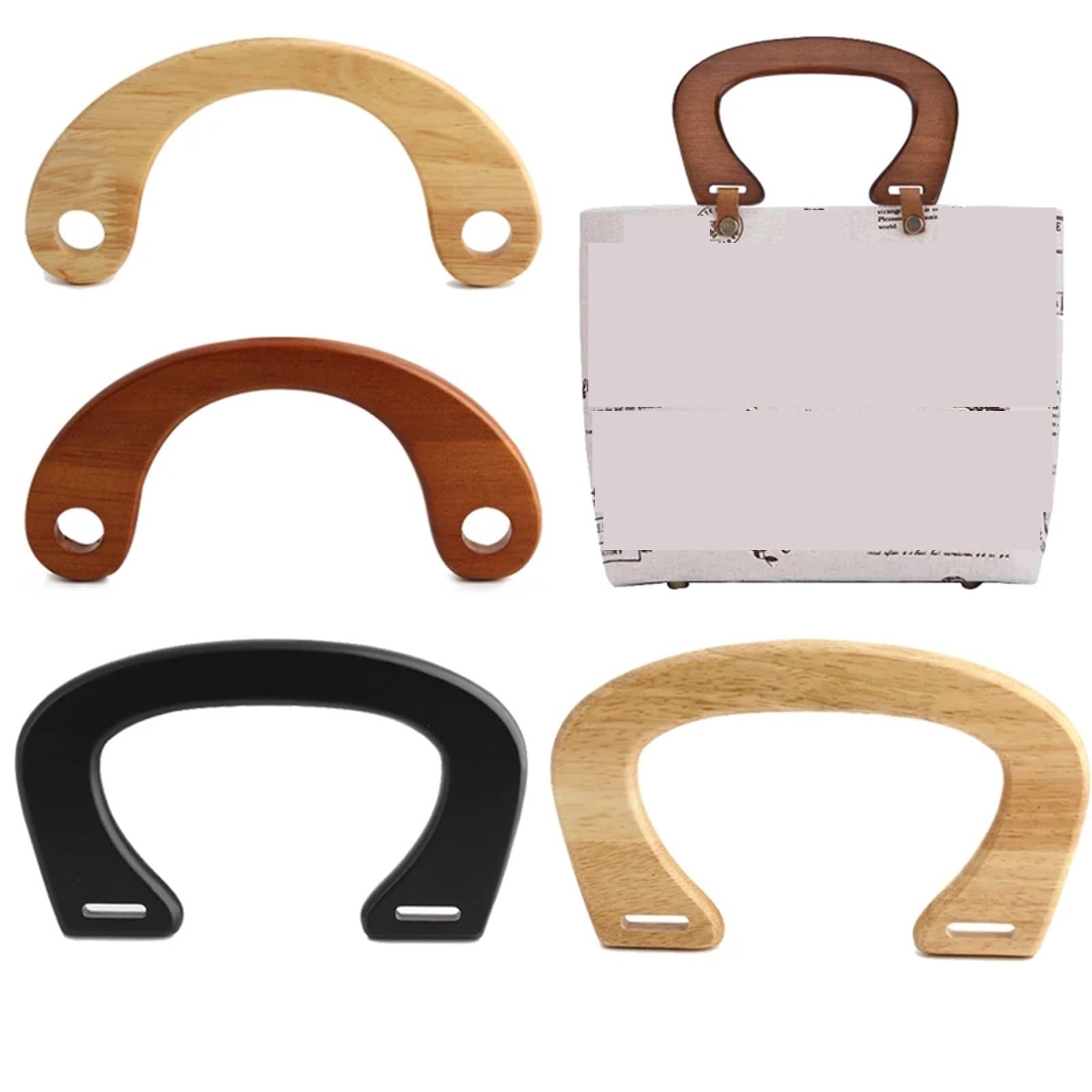 MRKU Asa de Madera para Bolso, Accesorios para Bolsos, Manualidades, Bricolaje, 4 Piezas, Repuesto para Cartera, Hombro, Ganchillo, Paja de Playa, Forma de C