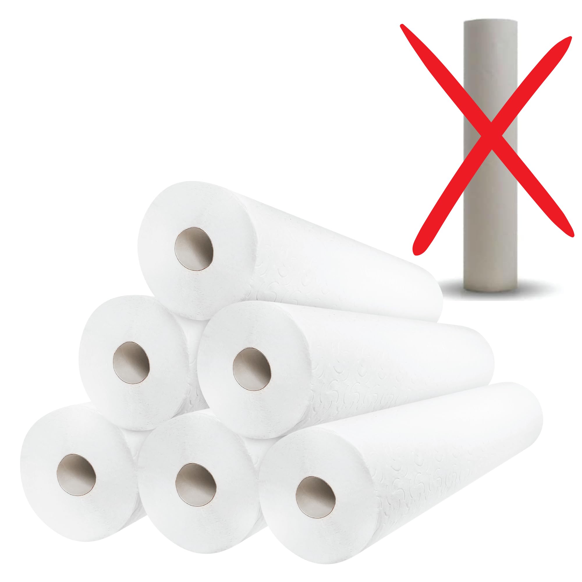 Papel Camilla Celulosa PASTA PURA con dos Hojas EXTRA BLANCO Precorte 80 cm 5 Rollos + 1 GRATIS de 56 cm x 50 mtrs SIN particulas oscuras recicladas