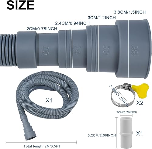 Miniatura 2 de Manguera universal de drenaje para lavadora y lavavajillas de 6.5 pies, kit de extensión flexible con 1 adaptador, 2 abrazaderas, soporte para curva