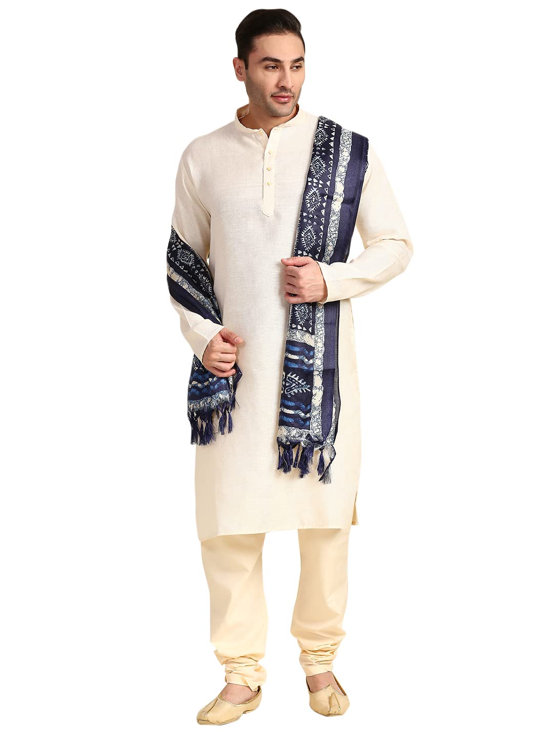 Men's Indigo Printed Silk Dupatta For Kurta/Sherwani/Achkan, free size