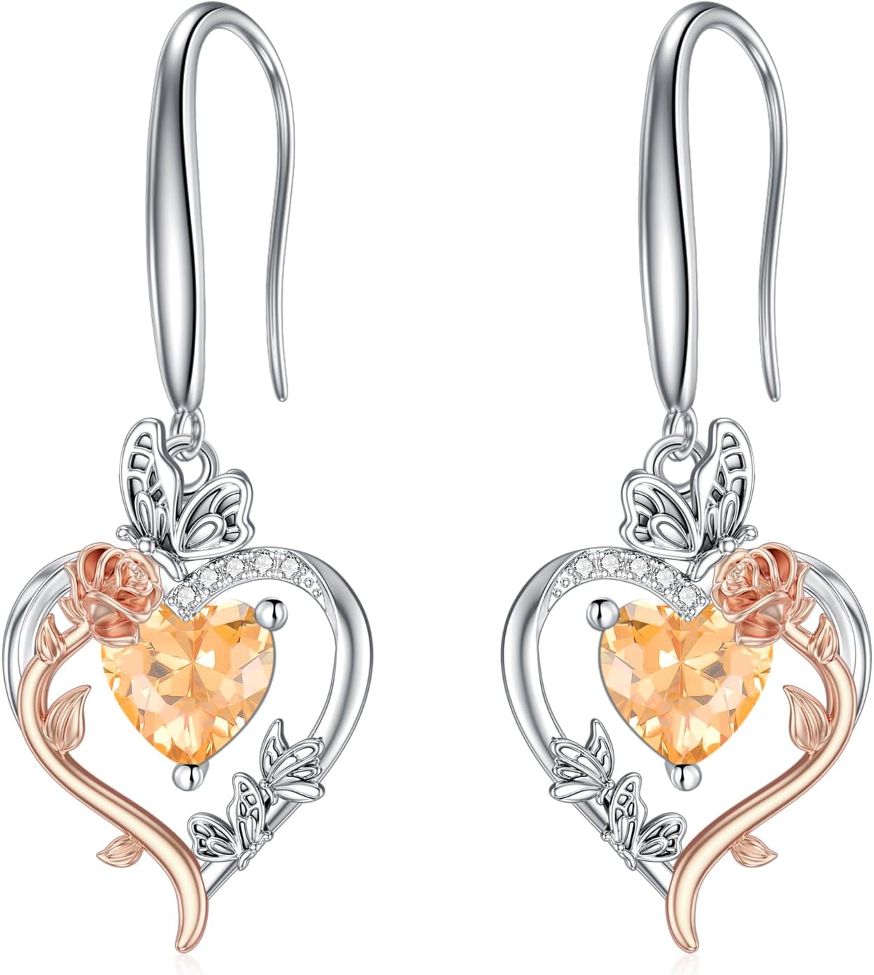 TOUPOP Mothers Day Gifts Rose Heart Birthstone Earrings 925 Sterling Silver Butterfly Earrings Love Jewelry Anniversary Birthday Gifts for Women Mom Wife Her