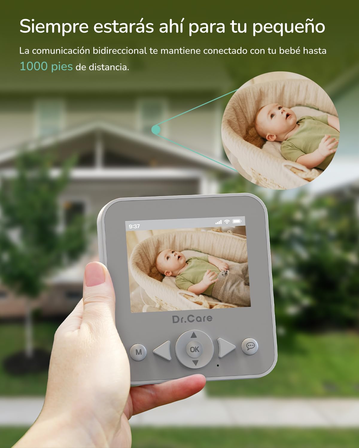 Dr. Care NeoView Monitor de Bebé, 2 Cámaras, Pantalla 2,8”, Audio Bidireccional, Grabación en Bucle, Visión Nocturna, Tiempo Real/VOX, Sensor de Temperatura, Canciones de Cuna, Clip de Cinturón