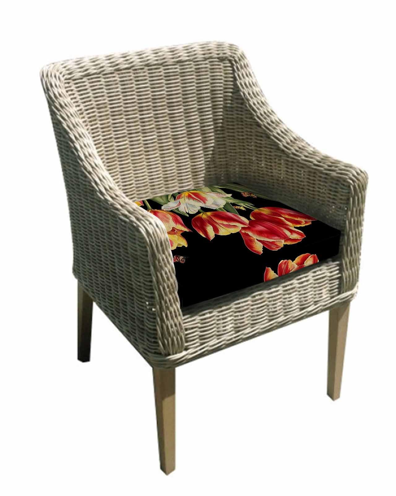 Luxury Tulip Floral Outdoor Cushion Chair Cover Set of 4 - Waterproof Couch Seat Covers, Farmhouse Vintage Botanical Flowers Patio Furniture Protector Cushions Slipcovers for Sofa/RV, 22