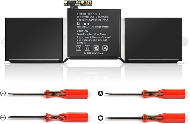 A1713 A1708 Laptop Battery Replacement Battery for MacBook Pro 13" A1708 Late 2016 Mid 2017 EMC 3164 2978 MLL42LL/A MLL42B/A MLL42Y/A MLL42FN/A MLUQ2LL/A MPXQ2LL/A MPXQ2B/A MPXQ2D(54.5Wh 4781mAh)