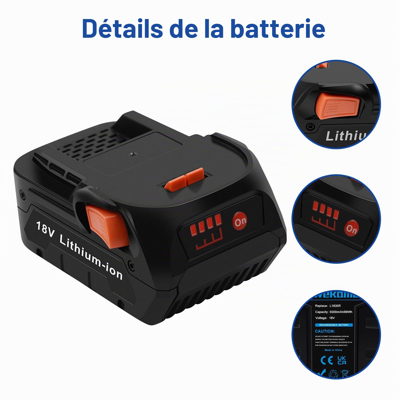 18V 5500mAh Lithium Remplacement Batterie pour AEG L1815R L1820R L1825R L1830R L1840R L1850R L1860R B1814G B1817G B1814 B1820R B1830R M1830R BS18G