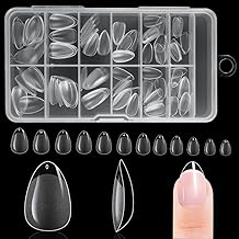 BUTBU 120 Pieces Almond False Nails, 12 Sizes Transparent Nail Tips, Short Nail Tips, Gel Nail Tips Full Coverage for Salons, Nails, DIY Manicure