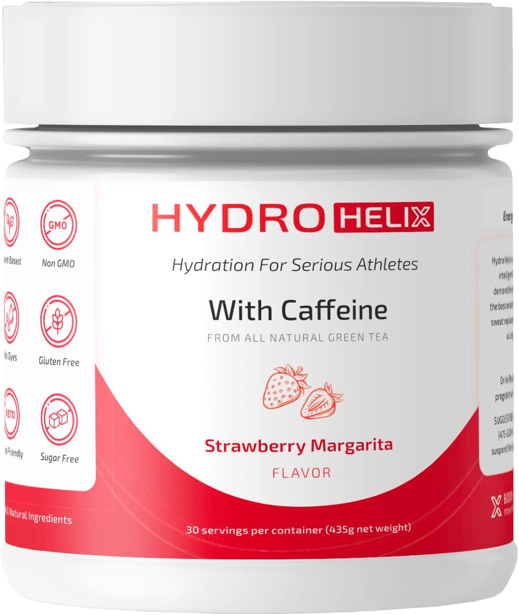Hydro Helix Electrolyte Powder with No Erythritol - Electrolyte Replacement Powder for Workouts and Recovery - Sodium, Potassium, Magnesium, Green Tea Caffeine - 30 Servings (Strawberry Margarita)