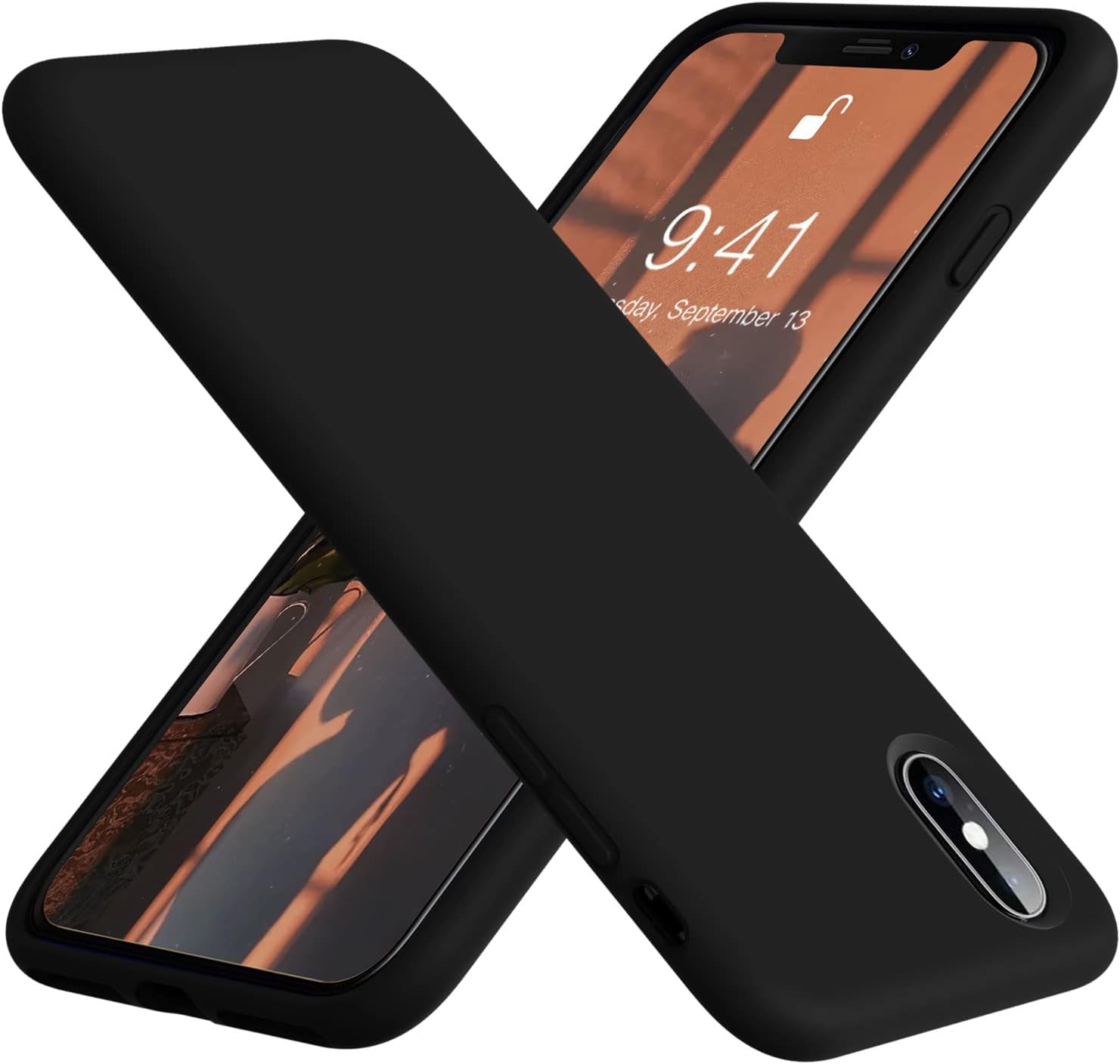VooiiCompatible with iPhone Xs Max Case, Soft Liquid Silicone Full Body with Microfiber Lining, Black