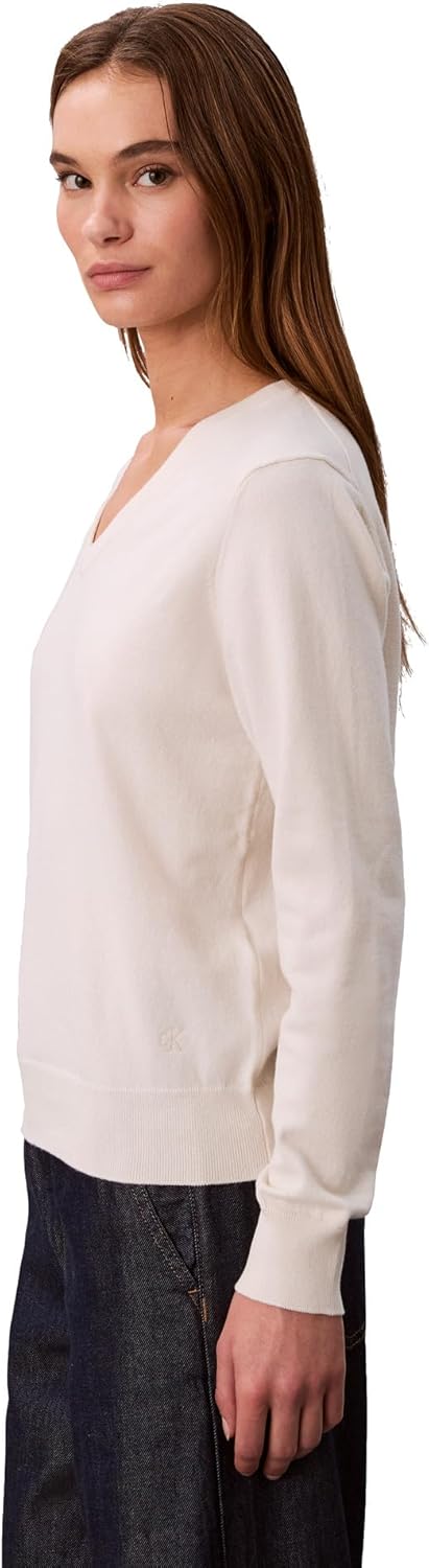 Calvin Klein Womens Monogram Logo V-Neck Sweater - Image 5