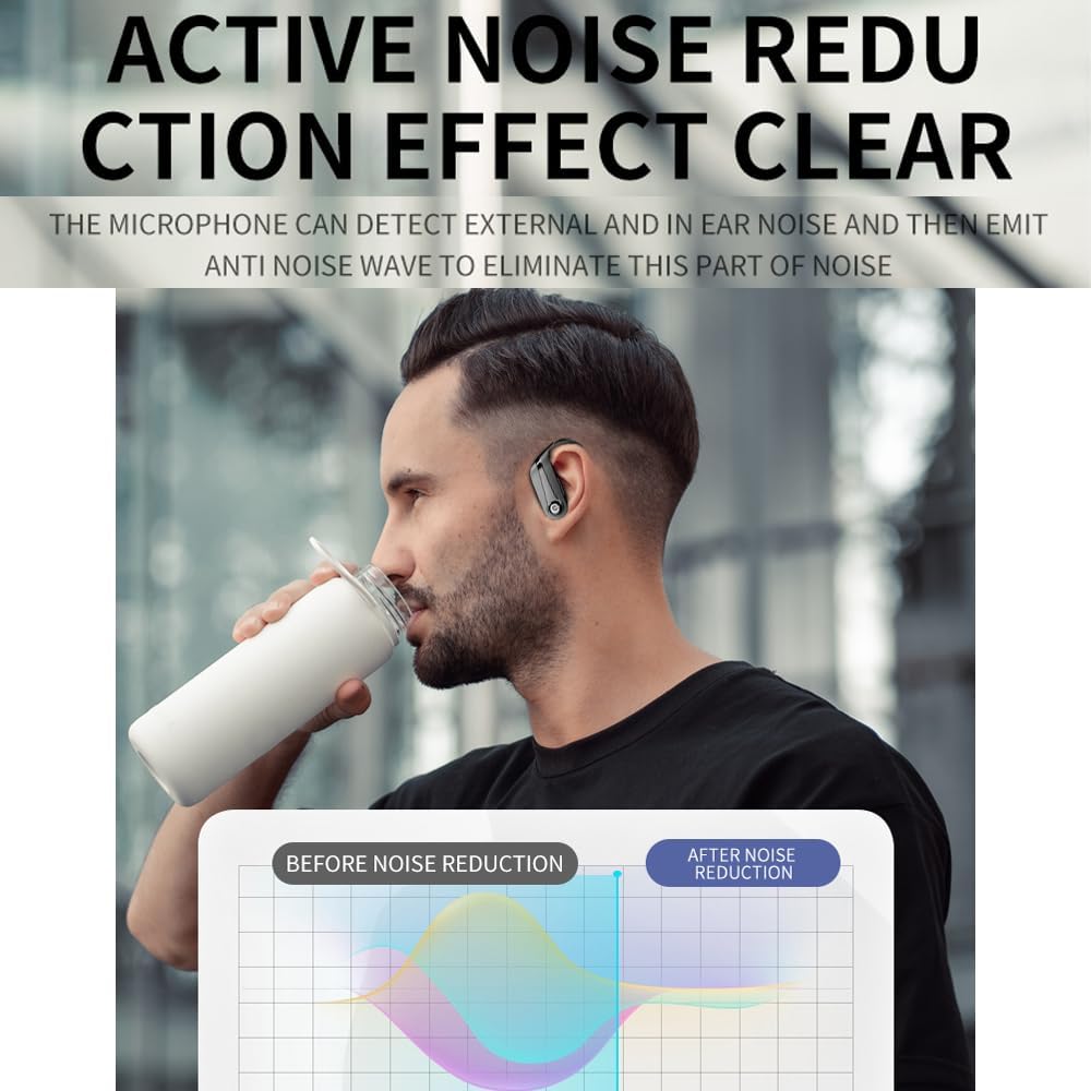 Wireless Earbuds Bluetooth Headphones Double Stereo Channel Hanging Ears Immersive HiFi Extra Long Battery Endurance Hd Noise Cancelling Calls Charging Case Digital Display For Music Sports Game Black