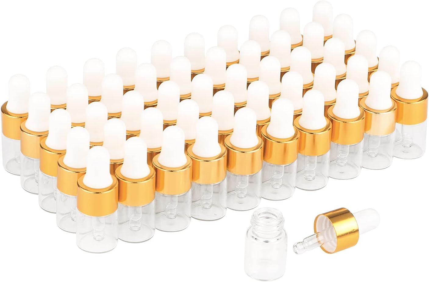 Wresty 50 Pcs Clear Glass Dropper Vails 2ml Mini Essential Oils Sample Dropper Bottles For Traveling Essential Oils Perfume Cosmetic Liquid,With 2 pcs dropper