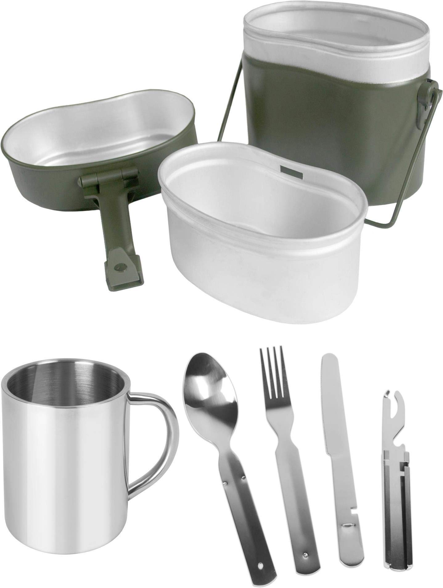 Bundeswehr Essgeschirrset Bund Essbesteck + BW Aluminium Kochgeschirr + Edelstahltasse