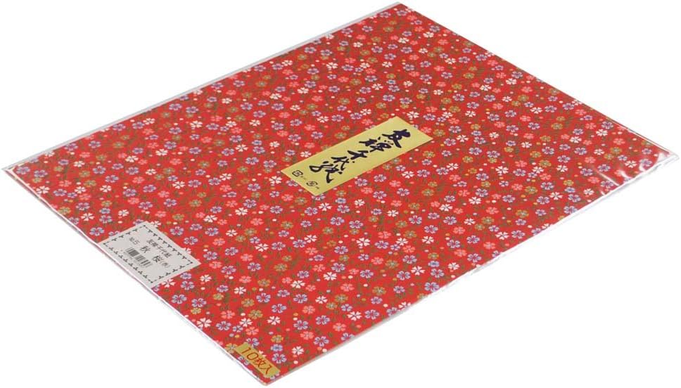 Ehime Shiko Japanese Washi Paper, Yuzen Chiyogami, Cosmos, Small Sheets, Red, 10 Sheets YU-No.05