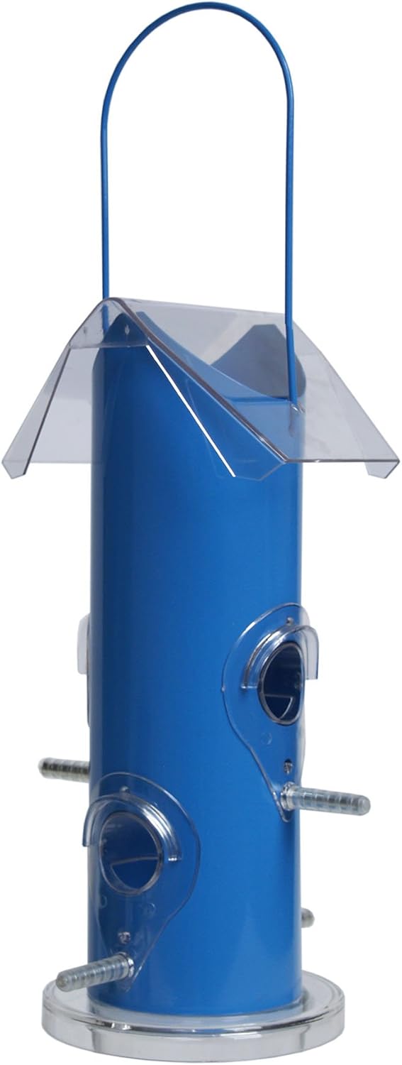 Supa Rutland Wild Bird Seed Feeders, Suitable for Seed And Sunflower Hearts 4 Port Feeder, Finished In Summer Blue