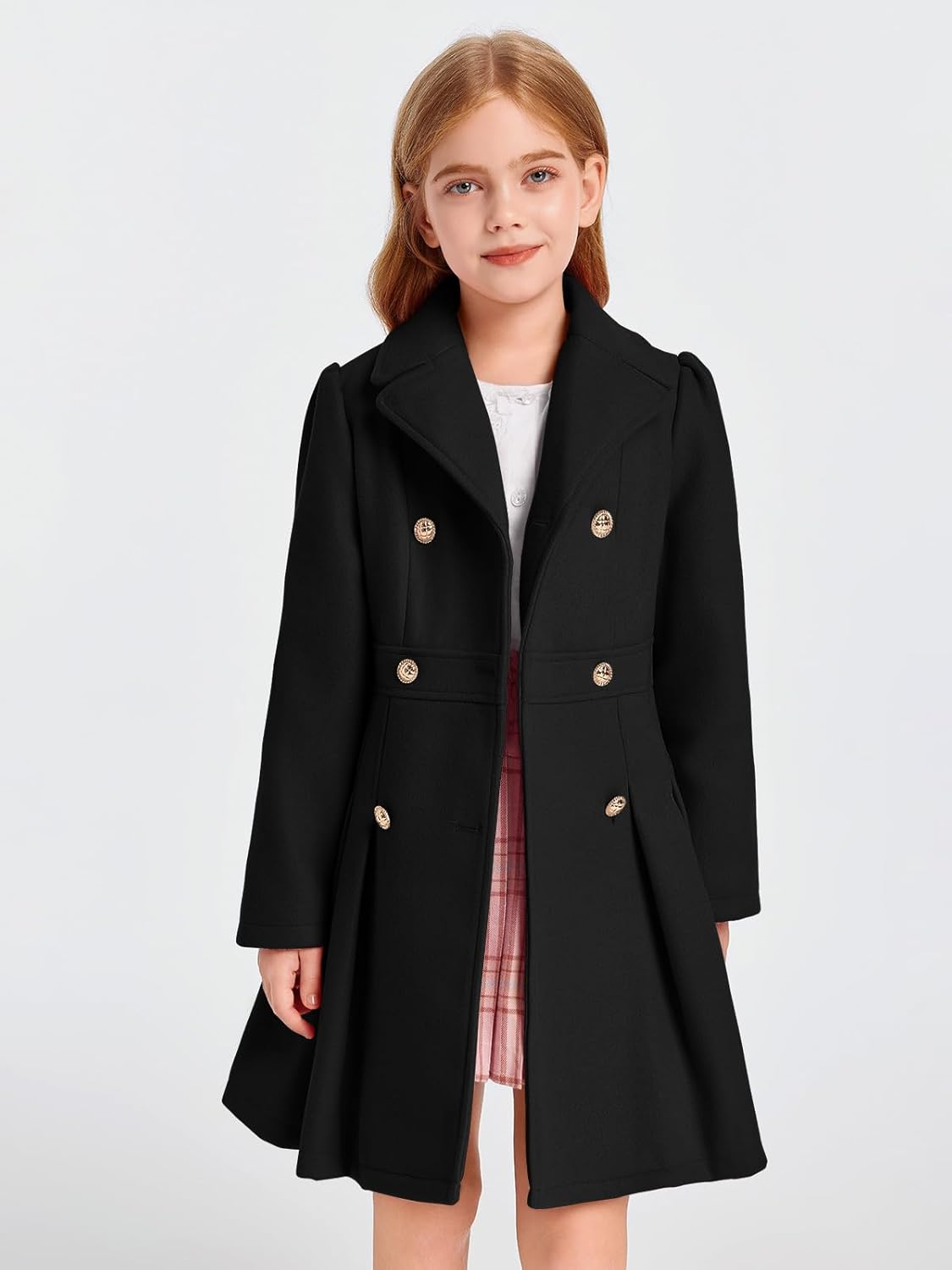 Haloumoning Girls Winter Dress Coat Button Peacoat Notch Lapel Double Breasted Outerwear with Pockets 5-14 Years - Image 4